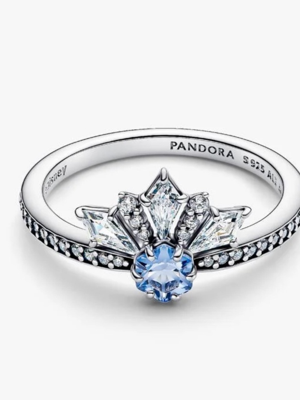 Pandora Sterling Silver Crown Ring with Light Blue Stone (Elsa Disney Ring)
